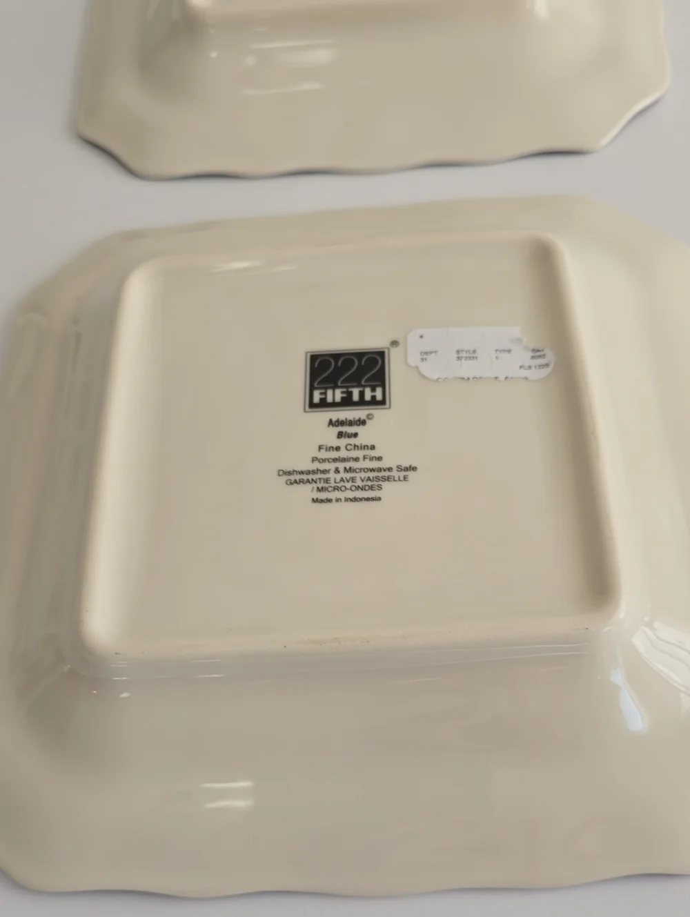 NWOT 222 Fifth Set Of 2 Adelaide Blue Fine China Salad Plates Square Porcelain